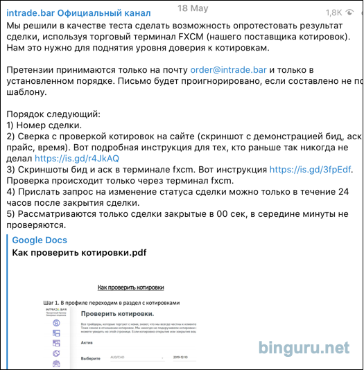 intrade bar проверить котировки
