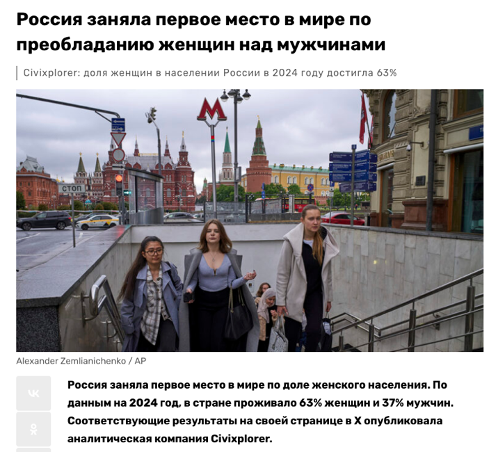 рф первое место в мире по женщинам